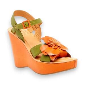 KORK-EASE x Anthropologie 7 Mina Flower Applique Platform Wedge Leather Sandals